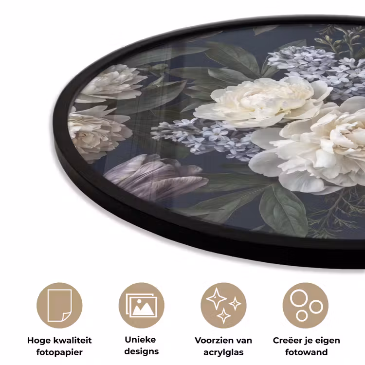 Bloemen - Donker - Elegant - Natuur - Wit Fotolijst rond zonder passe partout klein -closeup_NL