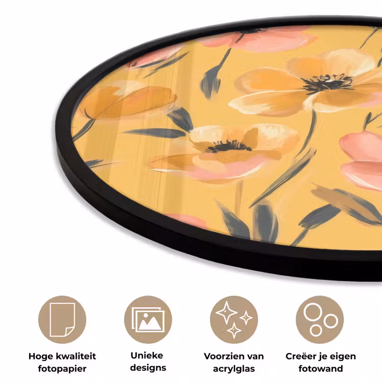Bloemen - Geschilderd - Geel Fotolijst rond zonder passe partout klein -closeup_NL