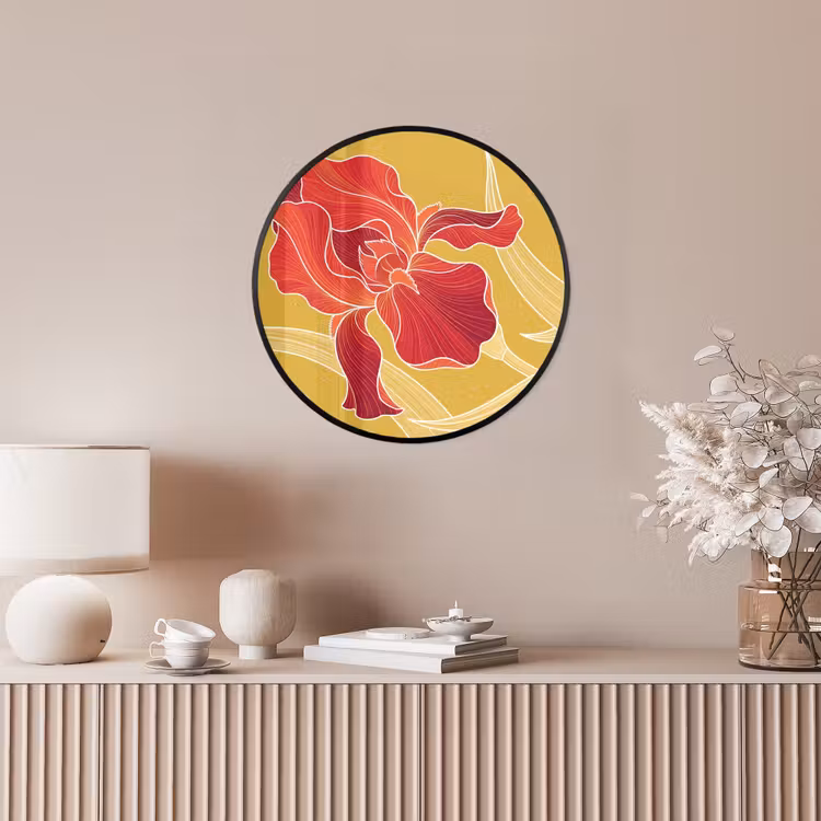 Ronde fotolijst - Bloemen - Illustratie - Rood - Bloemen - Illustratie - Rood Fotolijst rond zonder passe partout klein