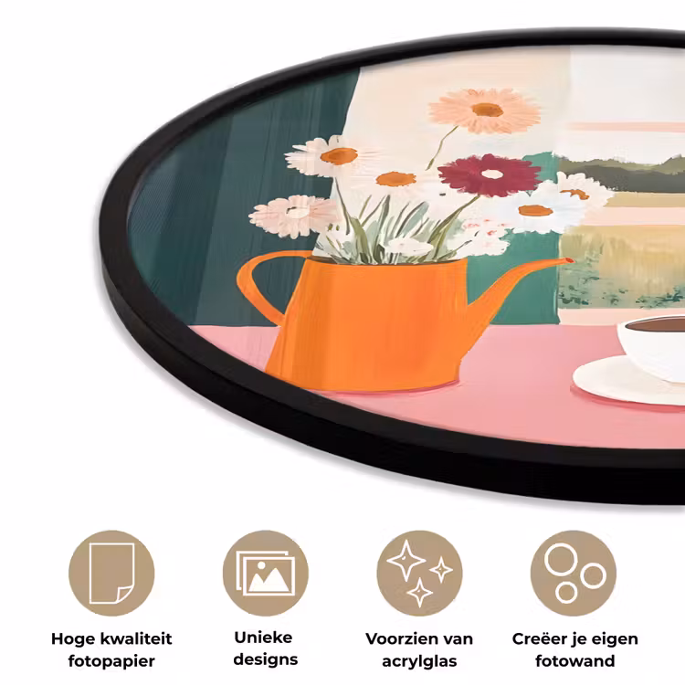 Bloemen - Koffie - Raam Fotolijst rond zonder passe partout klein -closeup_NL