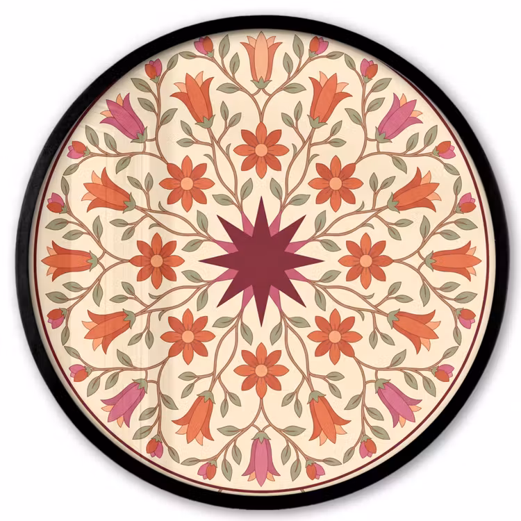 Bloemen - Mandala - Decoratief - Rood Fotolijst rond zonder passe partout klein -3d