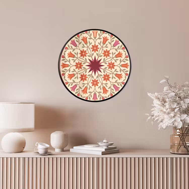 Bloemen - Mandala - Decoratief - Rood Fotolijst rond zonder passe partout klein -sfeer3