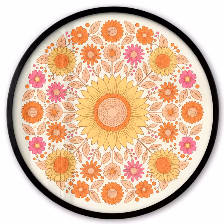 Bloemen - Mandala - Patroon - Kleurrijk Fotolijst rond zonder passe partout klein -3d