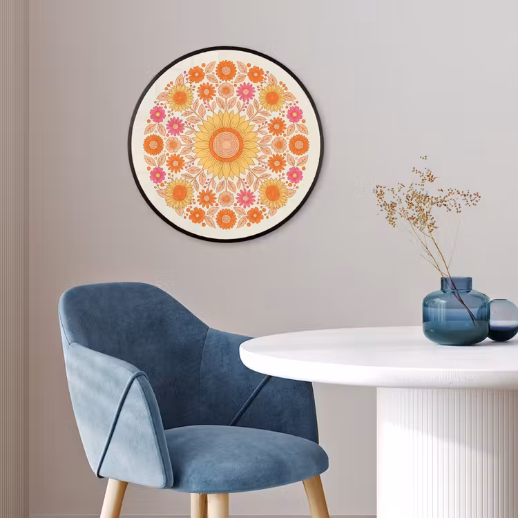 Bloemen - Mandala - Patroon - Kleurrijk Fotolijst rond zonder passe partout klein -sfeer2