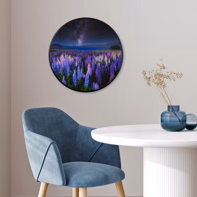 Bloemen - Nacht - Lupine - Sterrenhemel - Paars - Natuur Fotolijst rond zonder passe partout klein -sfeer2