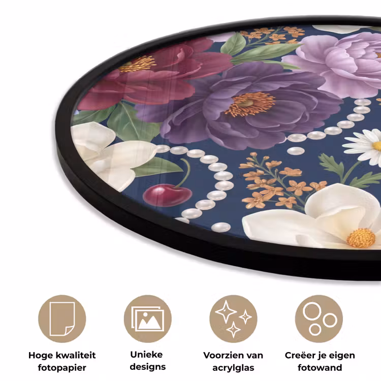 Bloemen - Parels - Decoratie - Modern - Blauw Fotolijst rond zonder passe partout klein -closeup_NL