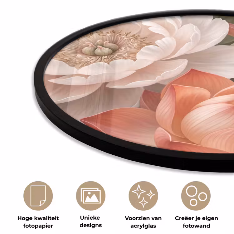 Bloemen - Parels - Elegant - Roze - Wit Fotolijst rond zonder passe partout klein -closeup_NL