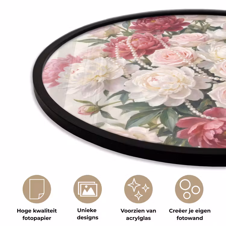 Bloemen - Parels - Romantiek - Klassiek - Roze Fotolijst rond zonder passe partout klein -closeup_NL