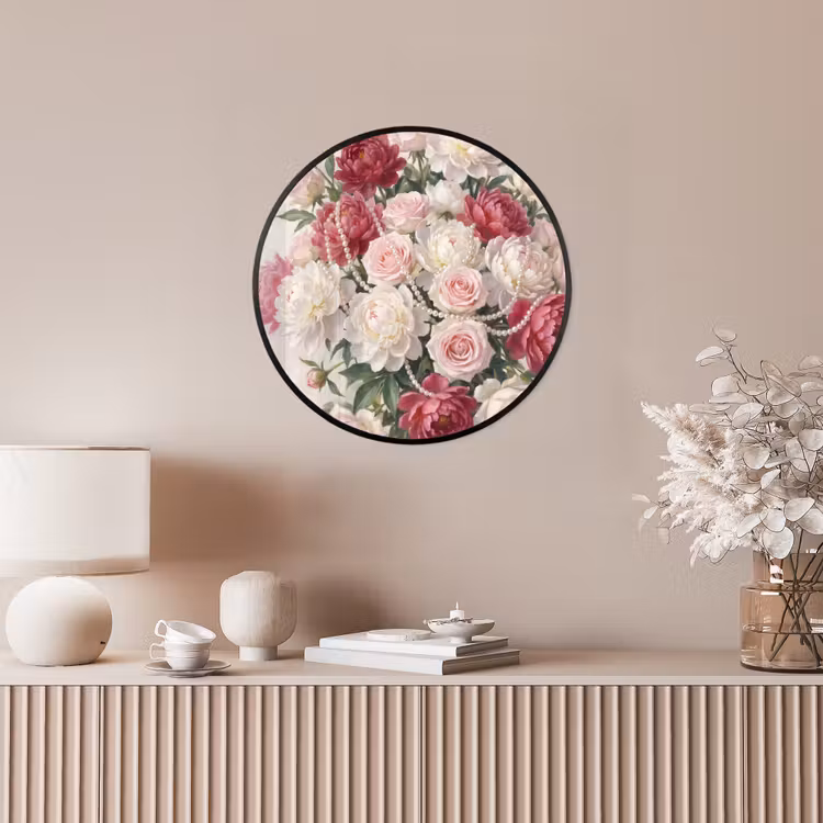 Bloemen - Parels - Romantiek - Klassiek - Roze Fotolijst rond zonder passe partout klein -sfeer3
