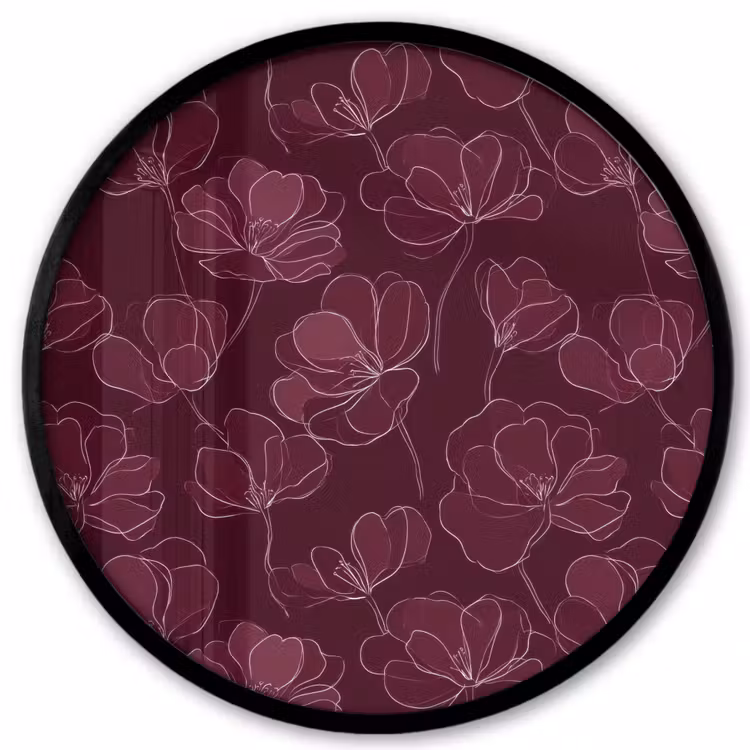 Bloemen - Patroon - Bordeauxrood Fotolijst rond zonder passe partout klein 856 -3d