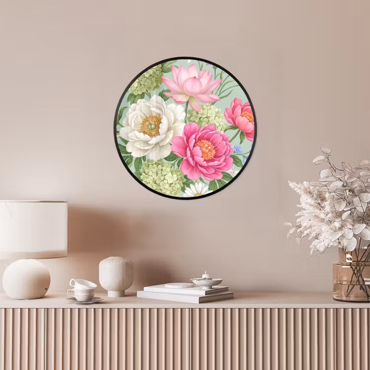 Bloemen - Patroon - Botanisch - Groen Fotolijst rond zonder passe partout klein -sfeer3
