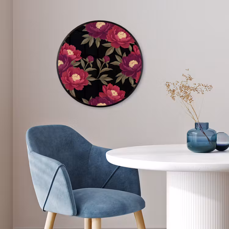 Bloemen - Patroon - Botanisch - Rood - Zwart Fotolijst rond zonder passe partout klein -sfeer2