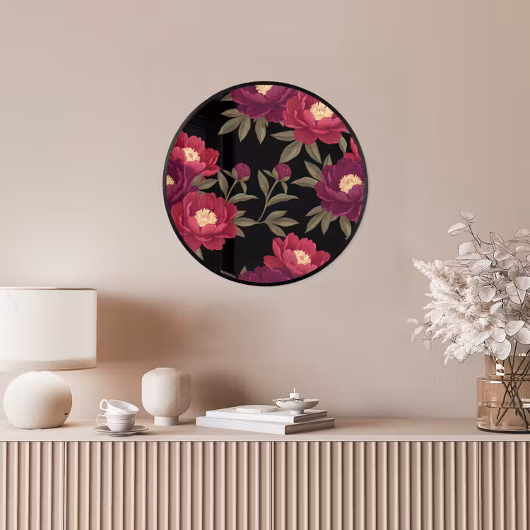 Bloemen - Patroon - Botanisch - Rood - Zwart Fotolijst rond zonder passe partout klein -sfeer3
