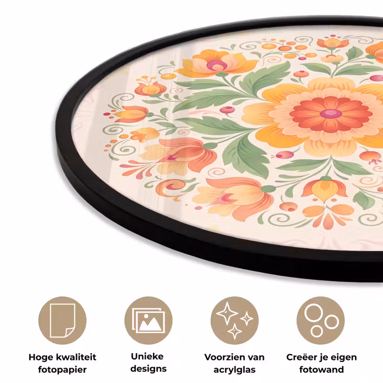 Bloemen - Patroon - Decoratief - Oranje Fotolijst rond zonder passe partout klein -closeup_NL