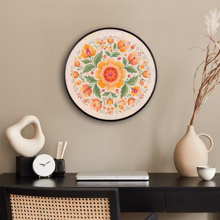 Bloemen - Patroon - Decoratief - Oranje Fotolijst rond zonder passe partout klein -sfeer1
