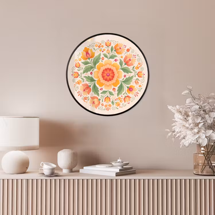 Bloemen - Patroon - Decoratief - Oranje Fotolijst rond zonder passe partout klein -sfeer3
