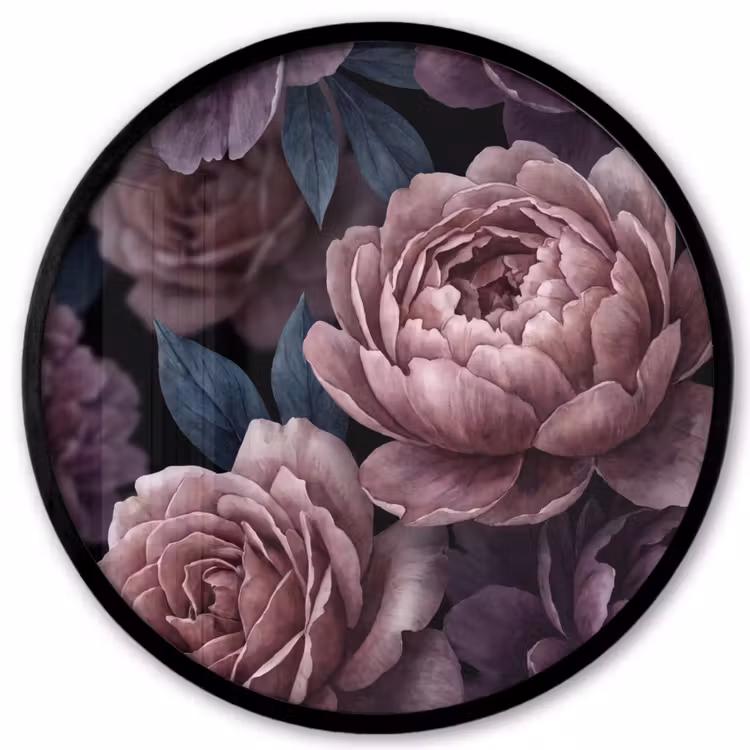 Bloemen - Patroon - Donker - Botanisch - Paars Fotolijst rond zonder passe partout klein -3d