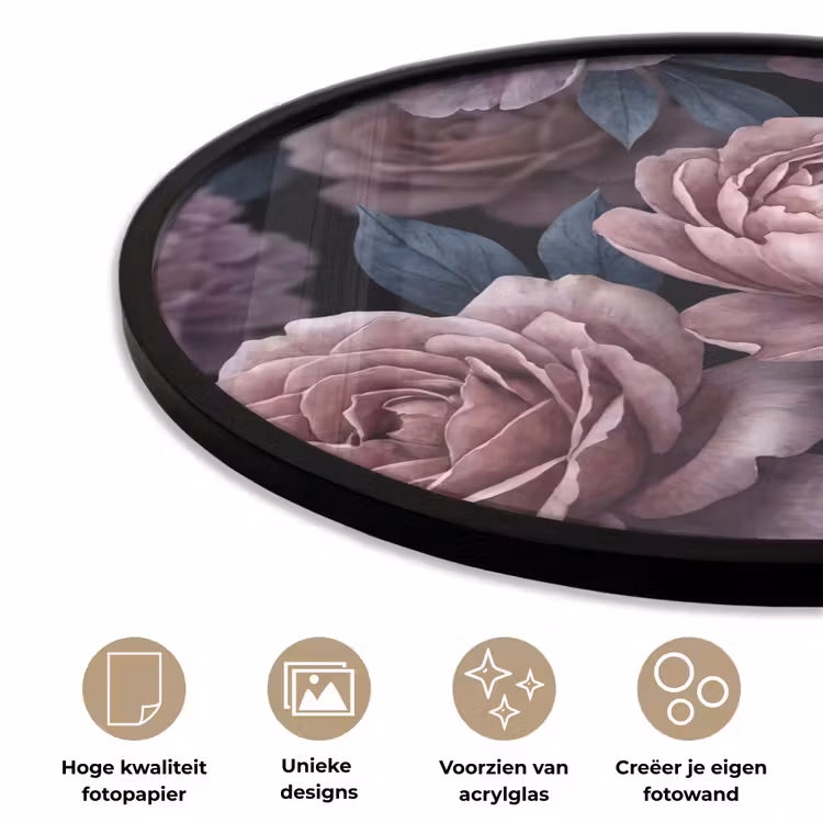Bloemen - Patroon - Donker - Botanisch - Paars Fotolijst rond zonder passe partout klein -closeup_NL
