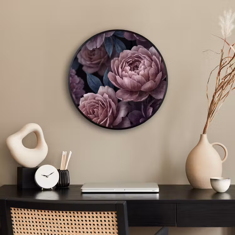 Bloemen - Patroon - Donker - Botanisch - Paars Fotolijst rond zonder passe partout klein -sfeer1