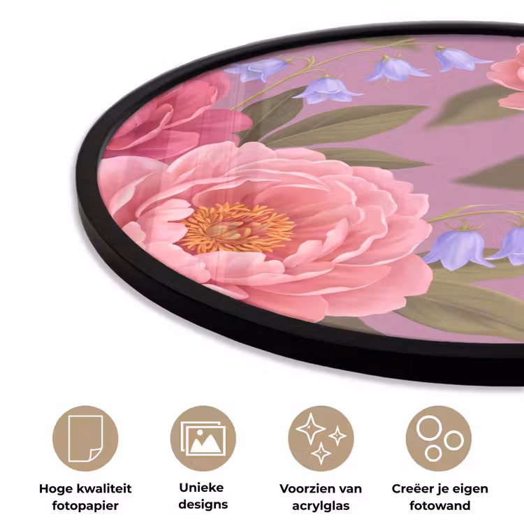 Bloemen - Patroon - Illustratie - Roze Fotolijst rond zonder passe partout klein -closeup_NL
