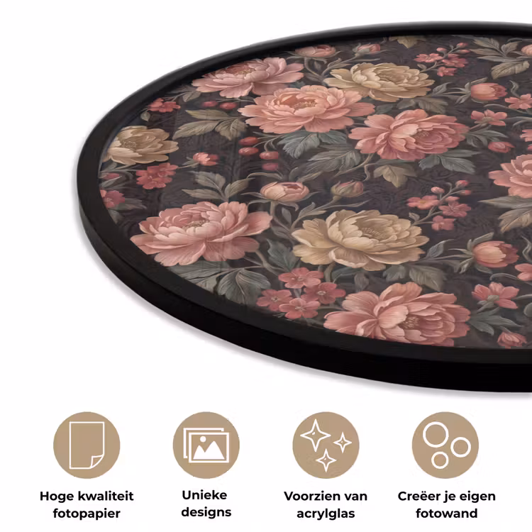 Bloemen - Patroon - Natuur - Vintage - Roze Fotolijst rond zonder passe partout klein -closeup_NL