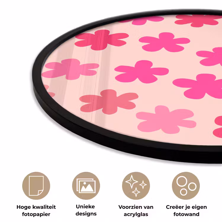Bloemen - Patroon - Roze Fotolijst rond zonder passe partout klein -closeup_NL
