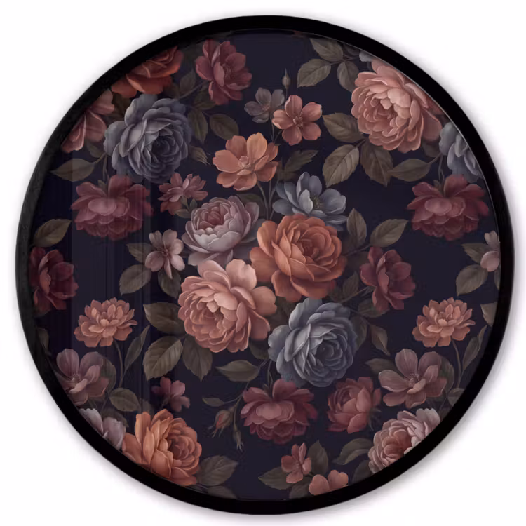 Bloemen - Patroon - Vintage - Donker - Roze Fotolijst rond zonder passe partout klein -3d
