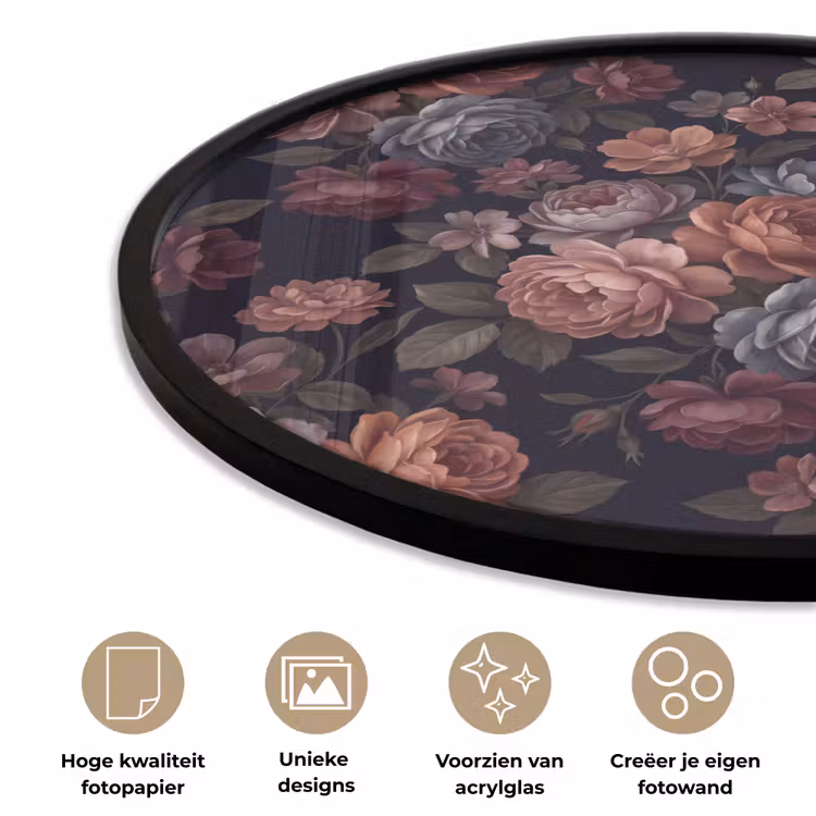 Bloemen - Patroon - Vintage - Donker - Roze Fotolijst rond zonder passe partout klein -closeup_NL
