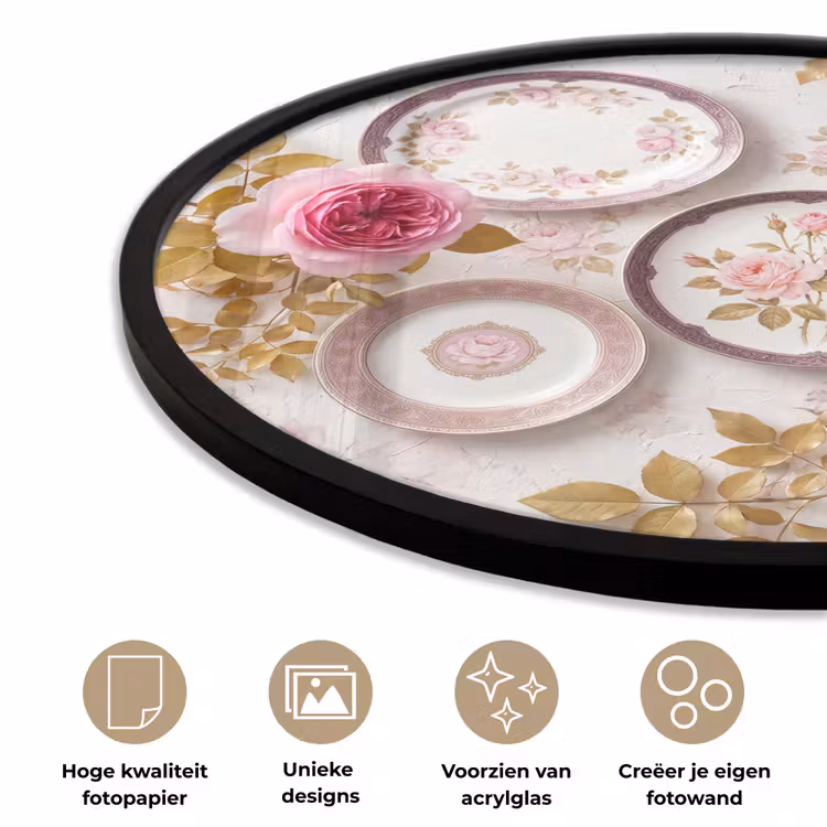 Bloemen - Patroon - Vintage - Roze - Decoratie Fotolijst rond zonder passe partout klein -closeup_NL