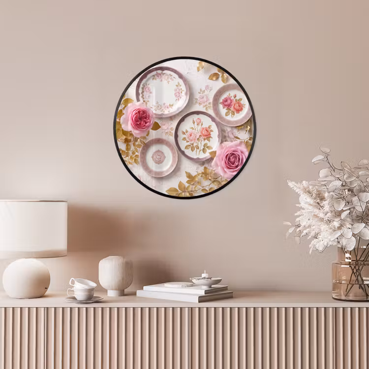 Bloemen - Patroon - Vintage - Roze - Decoratie Fotolijst rond zonder passe partout klein -sfeer3