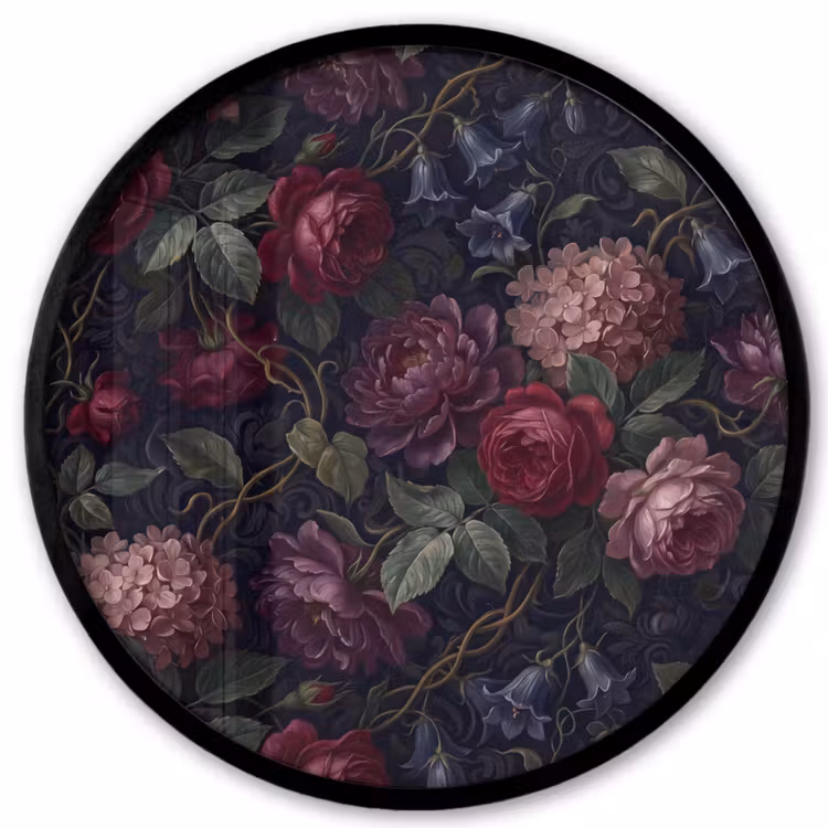 Bloemen - Rood - Klassiek - Donker - Patroon Fotolijst rond zonder passe partout klein -3d