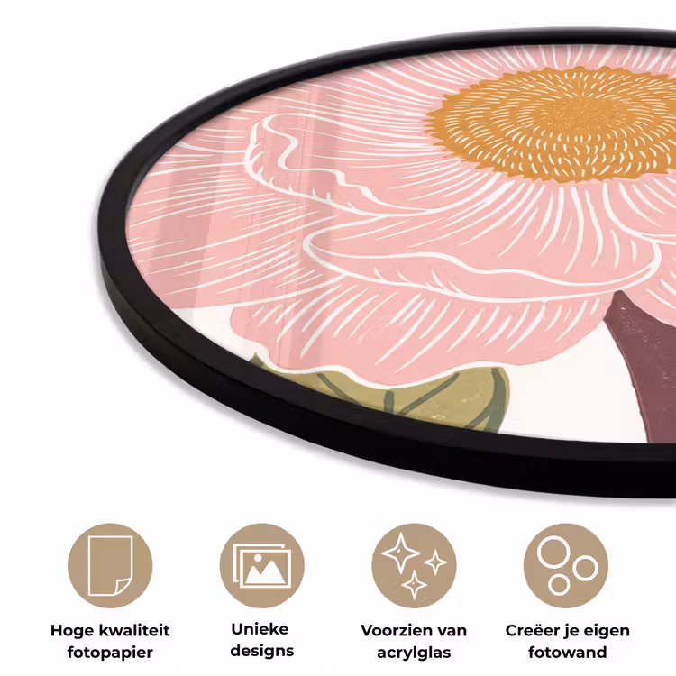 Ronde fotolijst - Bloemen - Roze - Illustratie - Bloemen - Roze - Illustratie Fotolijst rond zonder passe partout klein