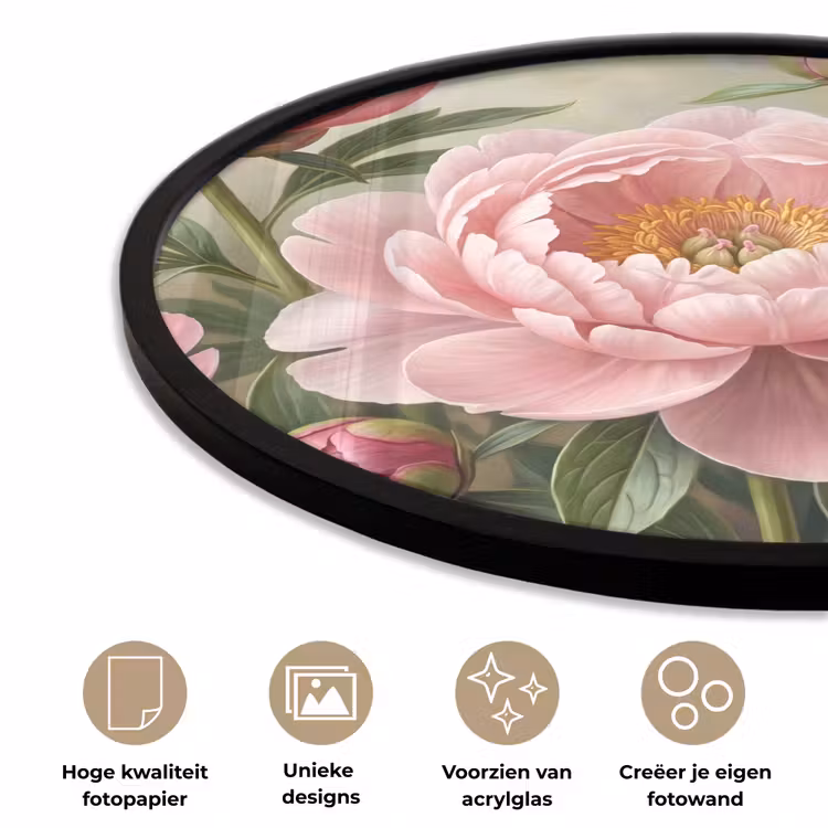 Bloemen - Roze - Klassiek - Gedetailleerd - Natuur Fotolijst rond zonder passe partout klein -closeup_NL