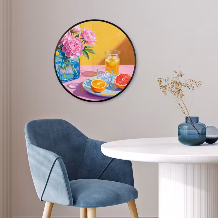 Ronde fotolijst - Bloemen - Roze - Modern - Bloemen - Roze - Modern Fotolijst rond zonder passe partout klein