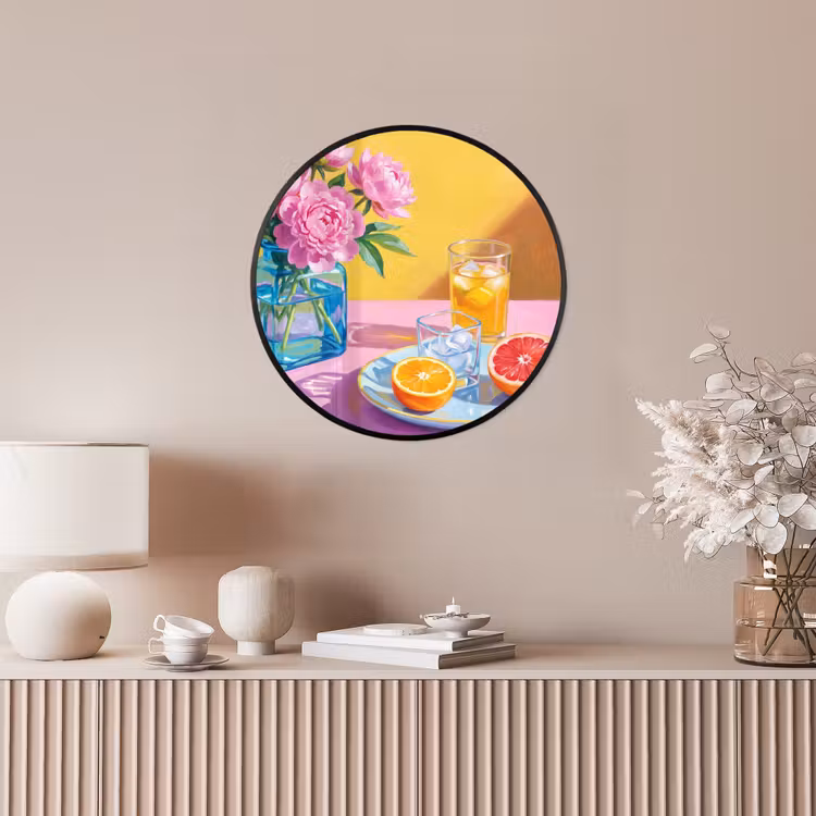 Ronde fotolijst - Bloemen - Roze - Modern - Bloemen - Roze - Modern Fotolijst rond zonder passe partout klein