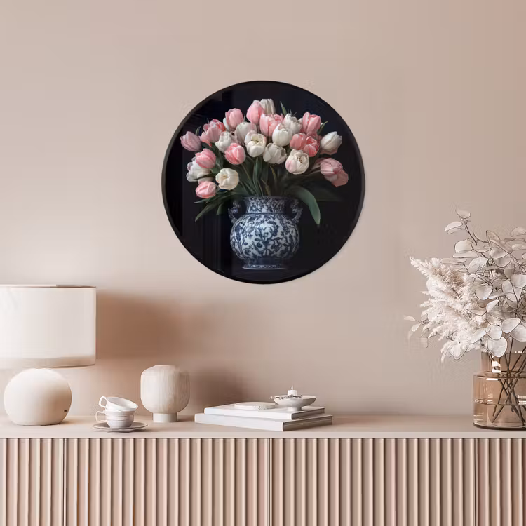 Bloemen - Roze - Tulpen - Vaas Fotolijst rond zonder passe partout klein -sfeer3