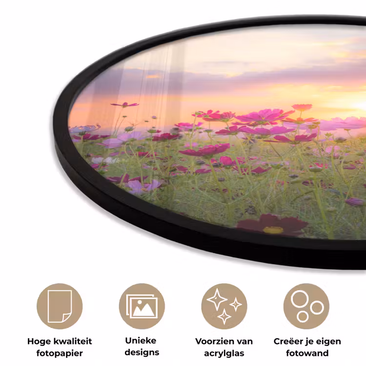 Bloemen - Roze - Zonsondergang - Natuur - Weide - Horizon Fotolijst rond zonder passe partout klein -closeup_NL