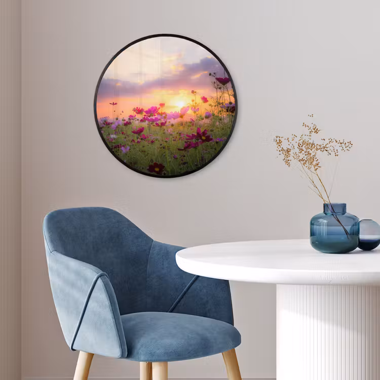 Bloemen - Roze - Zonsondergang - Natuur - Weide - Horizon Fotolijst rond zonder passe partout klein -sfeer2