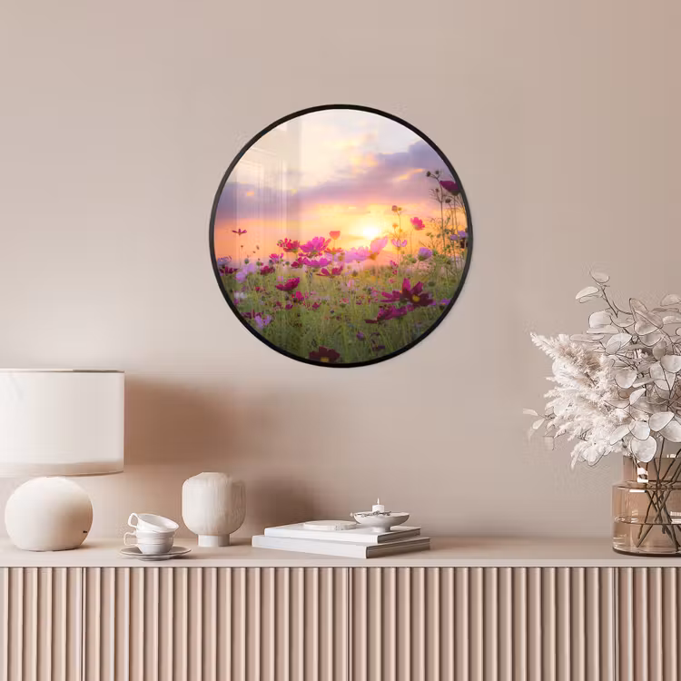 Bloemen - Roze - Zonsondergang - Natuur - Weide - Horizon Fotolijst rond zonder passe partout klein -sfeer3