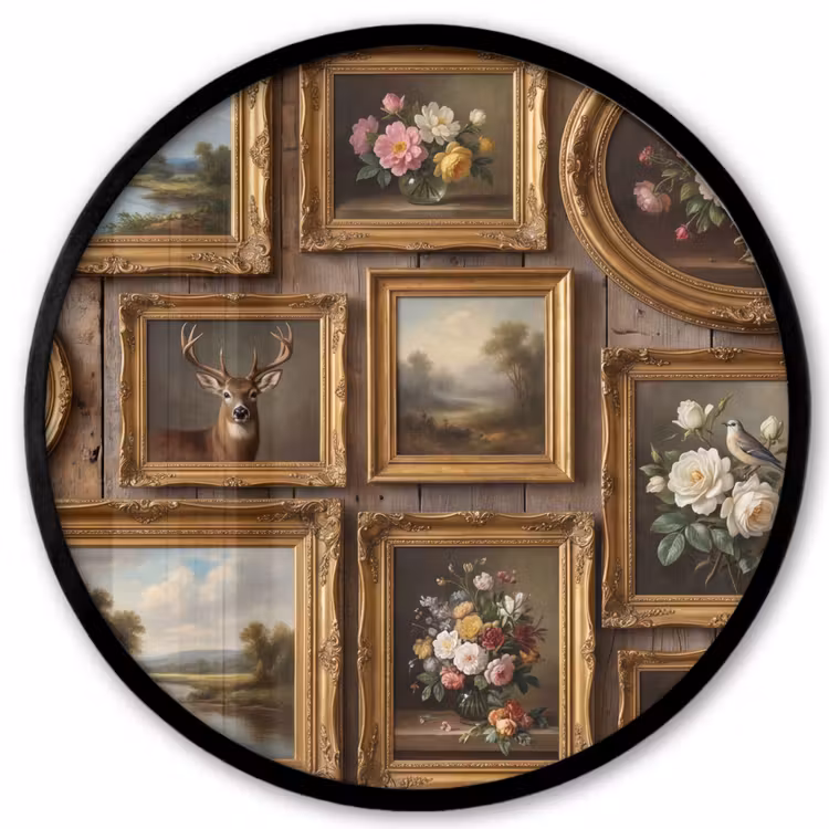 Bloemen - Rozen - Klassiek - Vaas - Kleurrijk Fotolijst rond zonder passe partout klein -3d