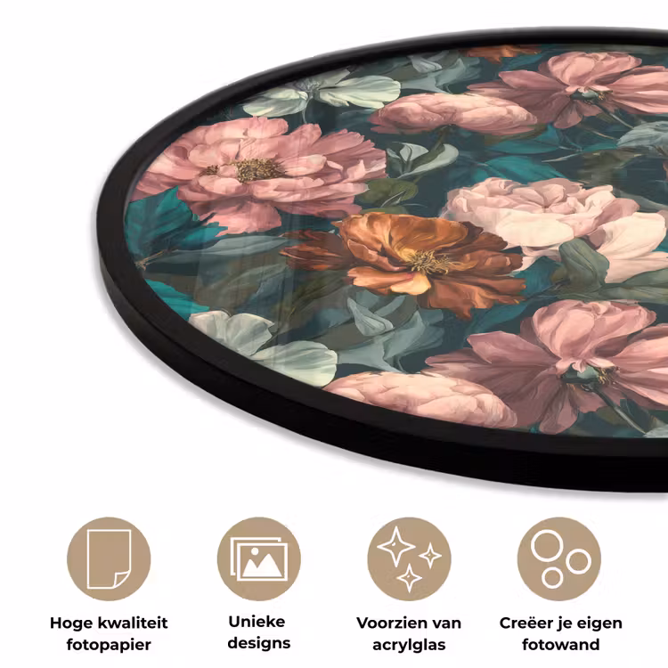 Bloemen - Schilderachtig - Patroon - Roze Fotolijst rond zonder passe partout klein 856 -closeup_NL