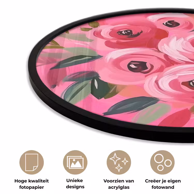 Bloemen - Verf - Roze Fotolijst rond zonder passe partout klein -closeup_NL
