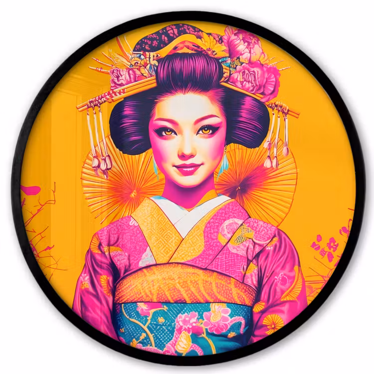 Bloemen - Vrouw - Kimono - Roze Fotolijst rond zonder passe partout klein -3d