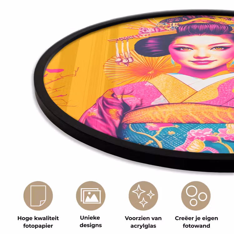 Bloemen - Vrouw - Kimono - Roze Fotolijst rond zonder passe partout klein -closeup_NL