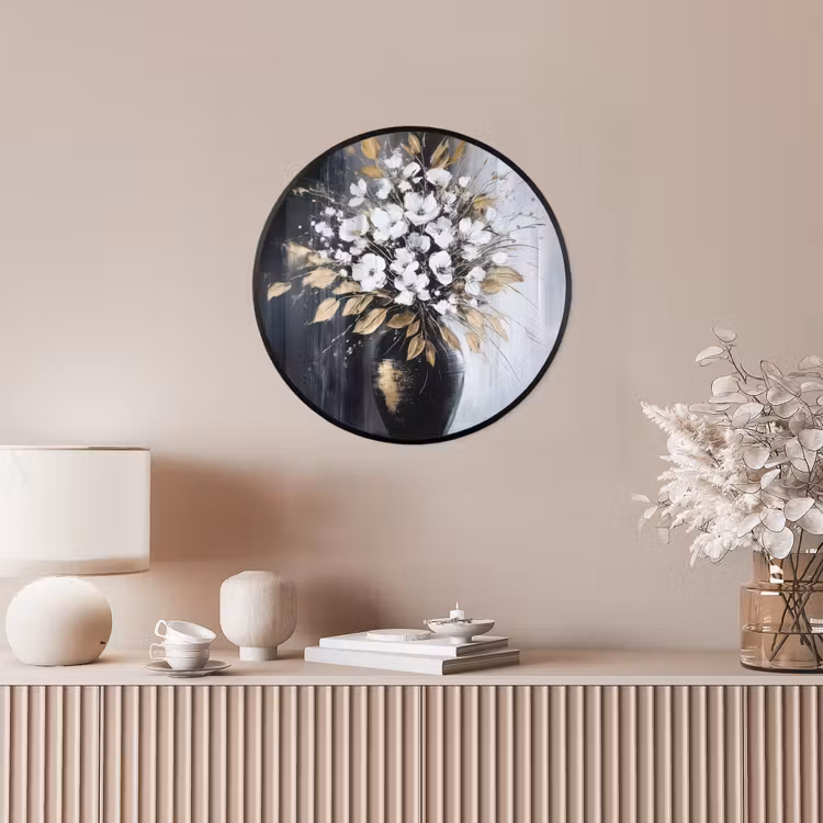Bloemen - Wit - Vaas - Abstract Fotolijst rond zonder passe partout klein -sfeer3