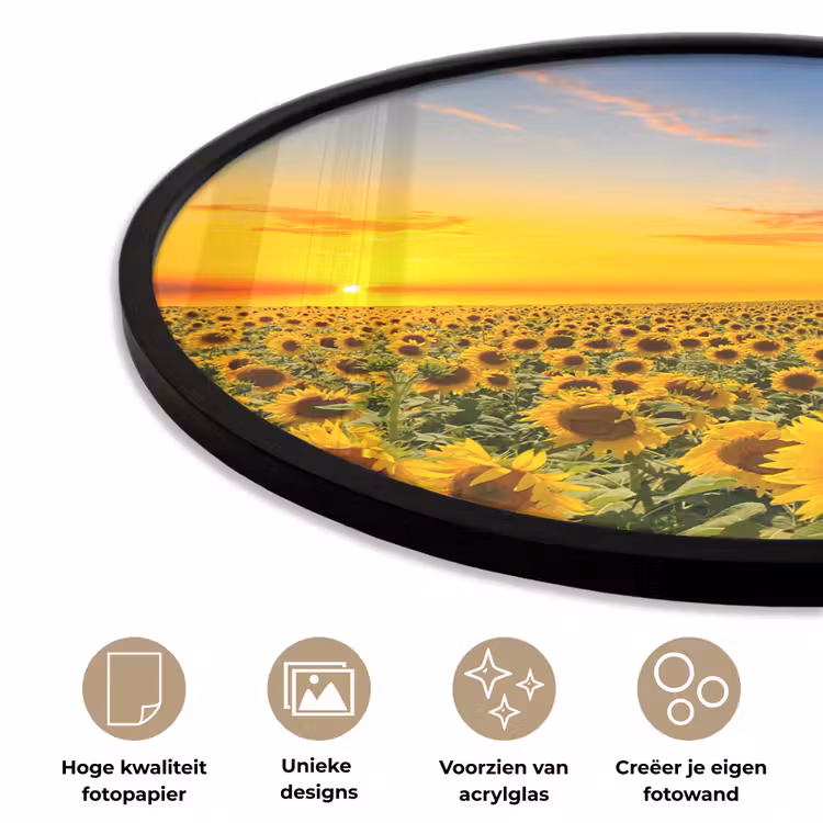 Bloemen - Zonnebloem - Zonsondergang - Nacht - Oranje Fotolijst rond zonder passe partout klein -closeup_NL