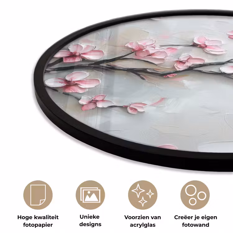 Bloesem - Kunstzinnig - Roze - Sakura Fotolijst rond zonder passe partout klein -closeup_NL