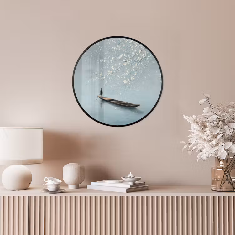 Bloesems - Minimalistisch - Wateroppervlak - Boot Fotolijst rond zonder passe partout klein -sfeer3