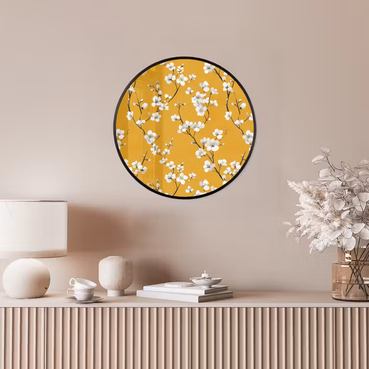 Bloesemtak - Aquarel - Geel Fotolijst rond zonder passe partout klein 856 -sfeer3