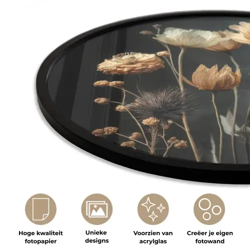 Boeket - Bloemen - Licht - Zwart Fotolijst rond zonder passe partout klein -closeup_NL